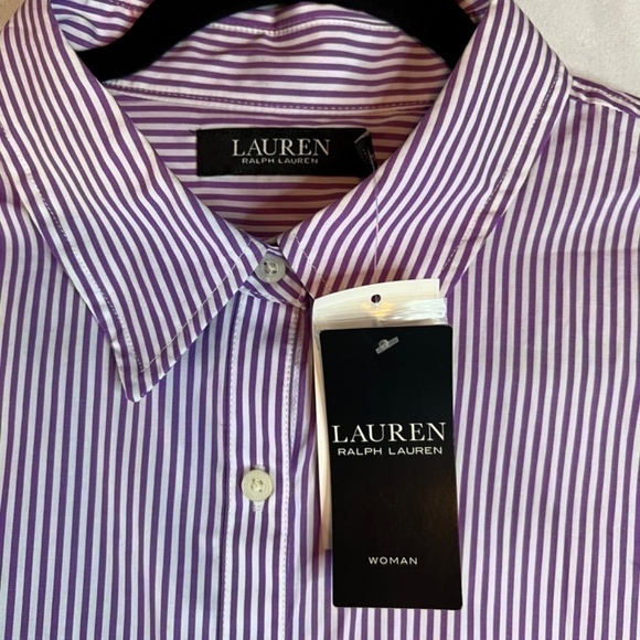 Lauren Ralph Lauren Plus-Size Striped Broadcloth Shirt Lavender/White 1X PLUS SZ - Picture 9 of 9
